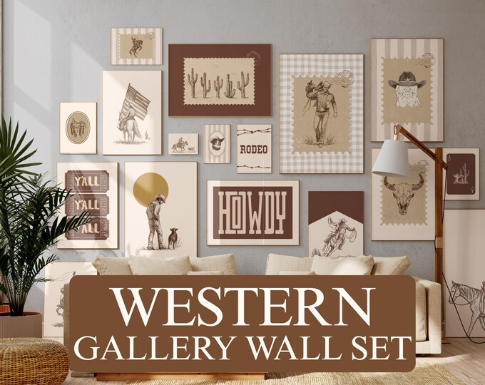 Western Gallery Wall Set of 18 | Cowboy Printable Wall Art…