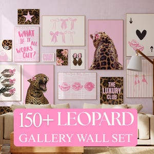 150+ Pink Y2K Gallery Leopard Wall Art Set | Coquette Cheetah Print Wall Set, Girly Preppy Dorm Room Decor, Trendy Aesthetic Poster Bundle