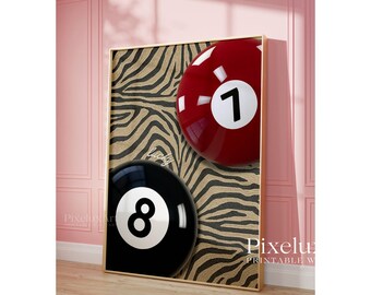 Retro 7 & 8 Ball Print: Y2K Zebra Background (Digital Download, image 4