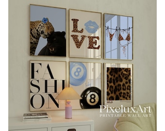 70+ Blue Y2K Gallery Leopard Wall Art Set | Cheetah Print Wall Set, Girly Aesthetic Dorm Room Decor, Trendy Aesthetic Poster Bundle, image 10