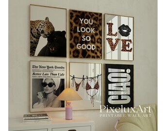 90+ Leopard Y2K Gallery Wall Set | Trendy Maximalist Printable Art | Fashion & Cheetah Glam Aesthetic | Funky Chic Wall Decor for Apartment, image 9