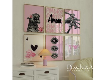 Pink Aesthetic Wall Art Set - Stockholm Fashion Wall Art, Leopard Print Decor, Preppy Gallery Wall for Bedroom, Glam Girl Room Printable Art, image 1