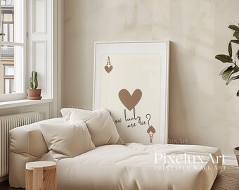 How Lucky Are We Print, Ace of Heart Wall Art, Beige Playing Card Poster, Aesthetic Romantic Print, Trendy Apartment Decor, Beige Wall Arts, image 4