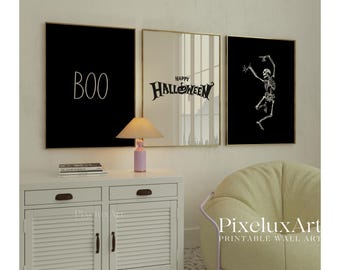Halloween Wall Art Set of 6 – Spooky Boo, Haunted House Tickets, Dancing Skeleton, Trick or Treat, Vintage Printable Decor, image 4