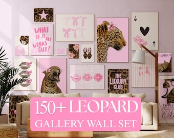 150+ Pink Y2K Gallery Leopard Wall Art Set | Coquette Cheetah Print Wall Set, Girly Preppy Dorm Room Decor, Trendy Aesthetic Poster Bundle