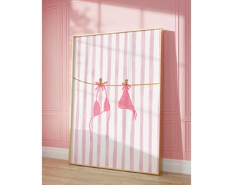 Pink Wall Art Set of 6 – Coquette & College Dorm Prints, Pink Cowgirl Boots, Ribbon Bow and Bikini Poster, Preppy Girly Glam Wall Art, image 6