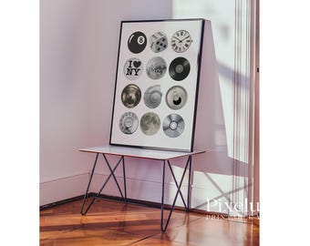 Retro Collage Wall Art, Trendy Wall Art, Y2K Aesthetic Poster, Funky Print with Disco Ball, 8 Ball, Dice, Vinyl, Moon, Vintage Aesthetic Art, image 10