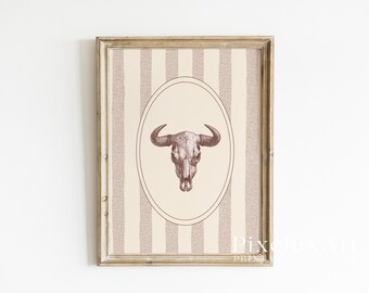 Bull Skull Wall Art | Western Printable Poster | Rustic Farmhouse Decor | Cowboy Country Print | Neutral Boho Wall Art