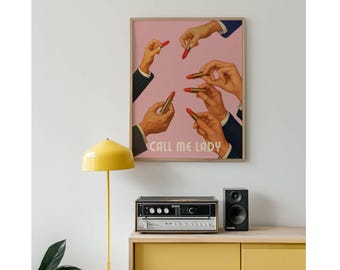 Retro Lipstick Print, Collage Wall Art, Funky Girly Wall Art, Vintage Pink Dorm Poster, Aesthetic Bar Cart Decor, Trendy Wall Art Print, image 6