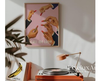 Retro Lipstick Print, Collage Wall Art, Funky Girly Wall Art, Vintage Pink Dorm Poster, Aesthetic Bar Cart Decor, Trendy Wall Art Print, image 7