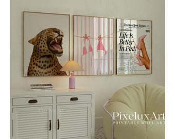 Pink Leopard Wall Art Set – 6 Trendy Posters, Y2K Fashion Decor, Pink Leopard Print, Aesthetic Dorm Room Decor, Cheetah Poster for Bedroom, image 5