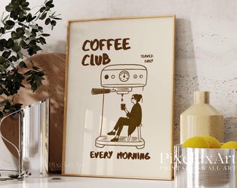 Club Coffee Wall Art, Retro Coffee Poster, Coffee Cart Print, Coffee Station Decor, Coffee Lover Art, Coffee Bar Print Art, Coffee Vibes, image 1