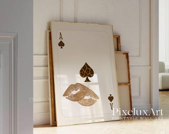 Leopard Ace Card Print, Neutral Beige Wall Art, Playing Card Poster, Soft Aesthetic Ace Print, Girly Room Print, Trendy Wall Art, image 5