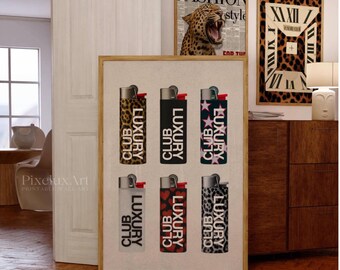 Retro Lighter Print, Retro Collage Aesthetic Decor, Girly Dorm Room / Apartment Decor, Trendy Wall Art, Leopard Funky Print, Luxury Club Art, image 1