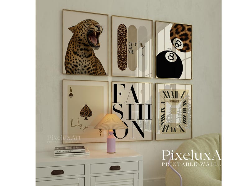 Retro Neutral Leopard Wall Art Set of 6