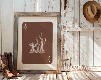 Western Cactus Wall Art Print | Cowboy Minimal Decor | Rustic Desert Poster | Boho Country Wall Decor | Playing Card Art, image 3