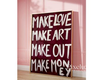 Make Love Make Art Trendy Collage Print, Red Typography Wall Art Print, Bold Quote Poste, image 3