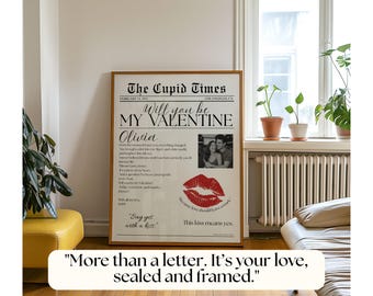 Valentines Day Newspaper Template, Will You Be My Poster, Cupid Post Newspaper for Valentines Day Gift, Grab the Kiss Canva DIY Newspaper, image 9