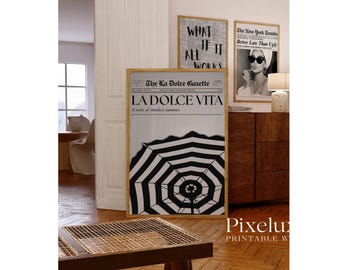 Set of 6 Trendy Wall Art – Newspaper Prints, La Dolce Vita, Mom I Am A Rich Man, Better Late Than Ugly, Black & White Art, Collage Apartment, image 5