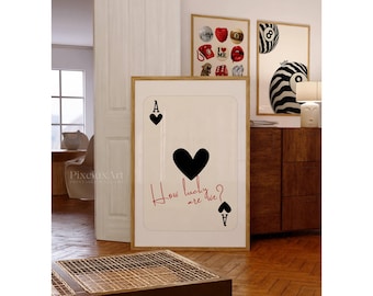 Retro Ace Card Print, How Lucky Are We, Playing Card Poster, Trendy Ace Card Poster, Vintage Ace of Hearts Poster, Aesthetic Ace Print, image 1