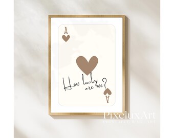 How Lucky Are We Print, Ace of Heart Wall Art, Beige Playing Card Poster, Aesthetic Romantic Print, Trendy Apartment Decor, Beige Wall Arts, image 9