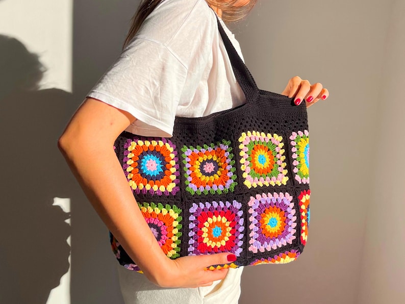 Black Handmade Granny Square Bag