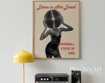 Disco Wall Art, Retro Collage Wall Art, Mirrorball Poster, 70s Aesthetic Print, Black Girl Art, Funky Dance Print, Y2K Trendy Room Decor, image 4
