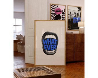 Y2K Feminist Art Print: Navy Blue Collage, "Whatever" Quote (Digital Download), image 1