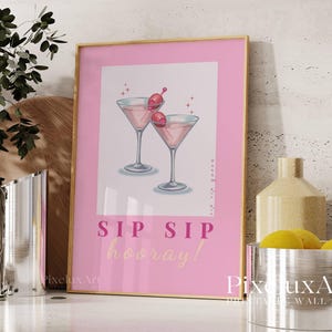 Summer Martini Poster, Cocktail Poster, Summer Vibes Print, Girly Bar Cart Print, Bar Cart Art Decor, Girly Poster, Pink Art Print Decor