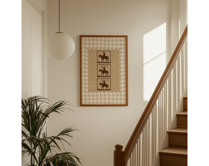 Western Cowboy Stamp Art – Ranch Rodeo Wall Decor, Country…