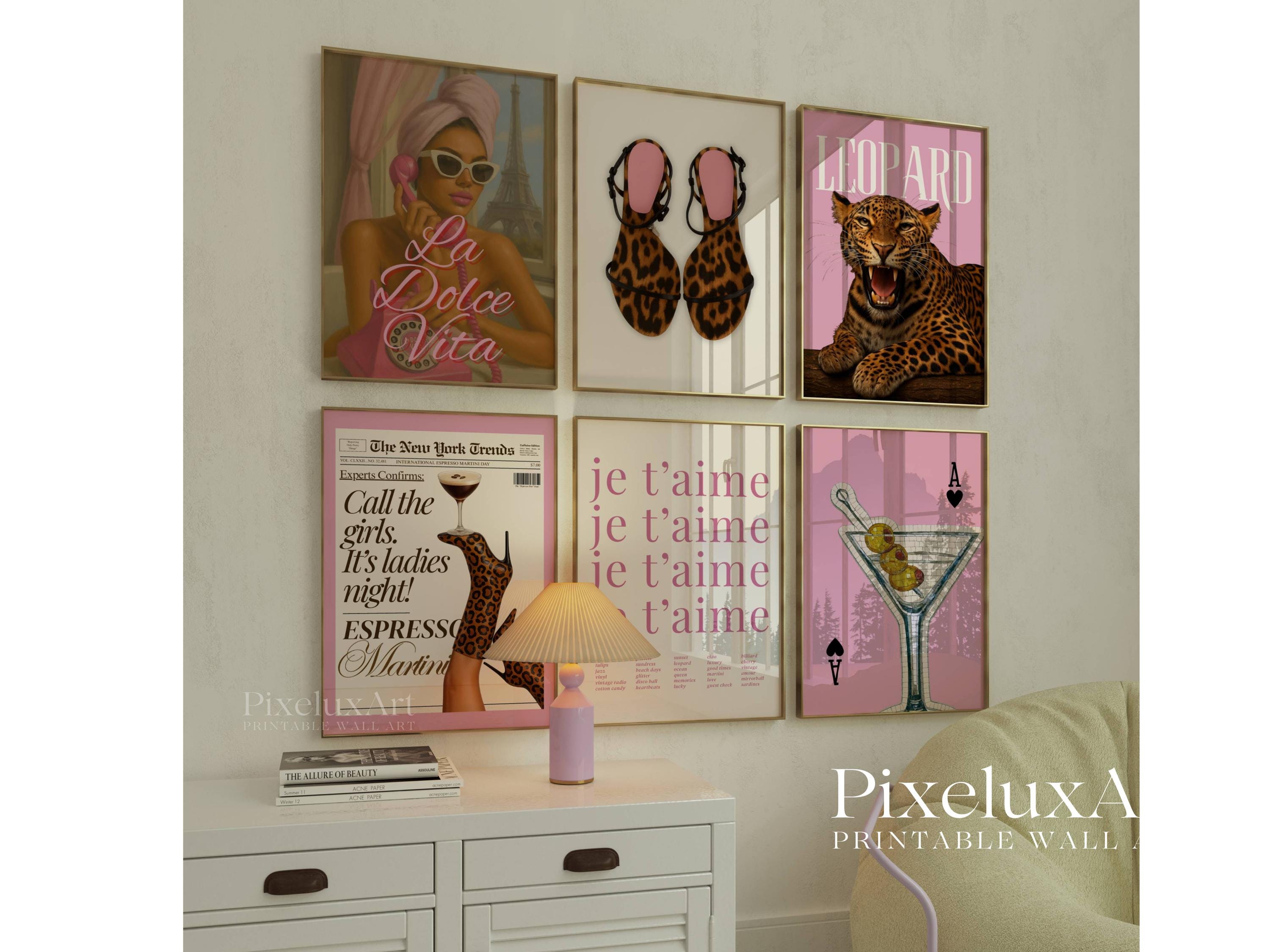 Pink Gallery Wall Art Set – 6 Trendy Posters, Y2K Fashion Decor, Pink Leopard Print, Aesthetic Dorm & Apartment Decor, Coquette Wall Art
