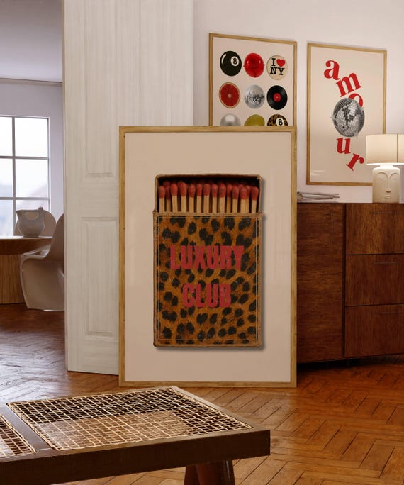 Red Retro Leopard Matchbox Art Print
