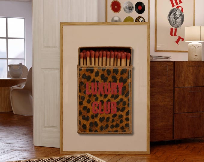Red Retro Leopard Matchbox Art Print, Luxury Club Print…