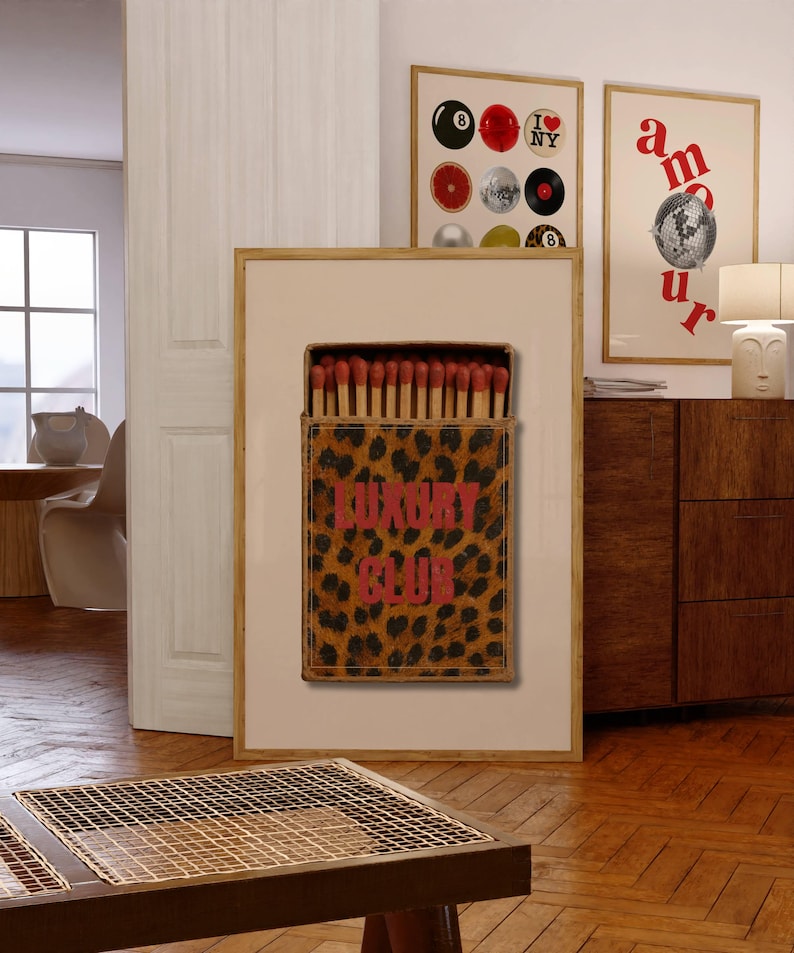 Red Retro Leopard Matchbox Art Print