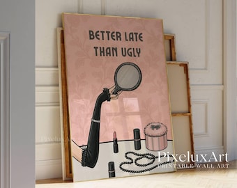 Makeup Poster, Retro Girly Wall Art, Lipstick Print, Feminine Dorm Art, Chic Perfume Illustration, Preppy Vanity Wall Art, Feminist Poster, image 7