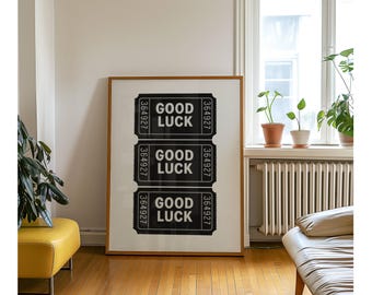 Good Luck Ticket Print, Ticket Club Wall Art, Funky Black & White Collage Poster, Retro Ticket Poster, Trendy Ticket Wall Art, image 6