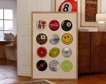 Retro Collage Wall Art, Funky Vintage Print, Trendy Aesthetic Poster for Cool Dorm Room & Gallery Wall Decor, Pop Icons Artwork, Retro Art, image 1