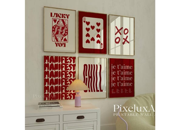Set of 6 Red Girly Wall Art Set