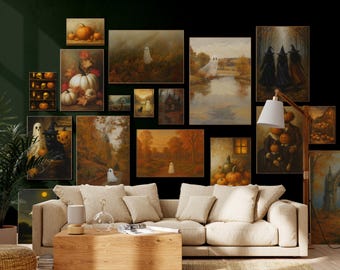 Moody Fall Halloween Wall Art Bundle Set | Vintage Autumn Print, Aesthetic Fall Frame Tv Art Set, Gallery Wall Decor, Cozy Autumn Wall Decor, image 3