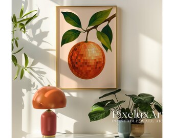 Retro Orange Disco Ball Decor, Trendy Kitchen Prints, Fruit Art Print, Citrus Fruit Poster, Funky Food Home Decor, Vintage Food Poster,, image 8