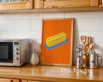 Orange Butter Art Print, Retro Kitchen Wall Decor, Funny Breakfast Poster, Cute Food Illustration, Printable Art for Brunch Lovers, Butter, image 9