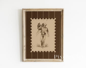 Cowboy Walking Wall Art | Rustic Western Decor | Vintage Country Poster | Neutral Farmhouse Printable, image 3