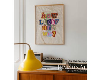 How Lucky Are We Print, Cutouts Letter Typography, Newspaper Background Wall Art, Vintage Aesthetic Poster, Trendy Home Print, Retro Art, image 8