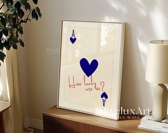 How Lucky Are We Print, Navy Ace of Hearts Wall Art, Playing Card Poster, Aesthetic Romantic Print, Trendy Apartment Decor, Ace Cards Poster, image 4