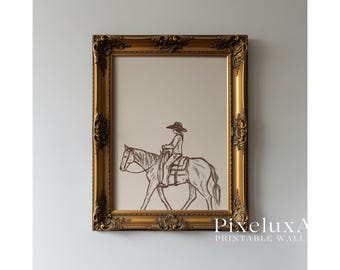 Cowgirl Wall Art | Western Minimal Line Drawing | Rustic Country Decor | Farmhouse Printable | Boho Western Poster, image 5