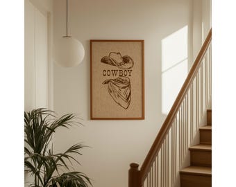 Cowboy Wall Art, Western Cowboy Hat Poster, Rustic Ranch Decor, Country Boy Print, Rodeo Wall Art, Wild West Illustration, image 1