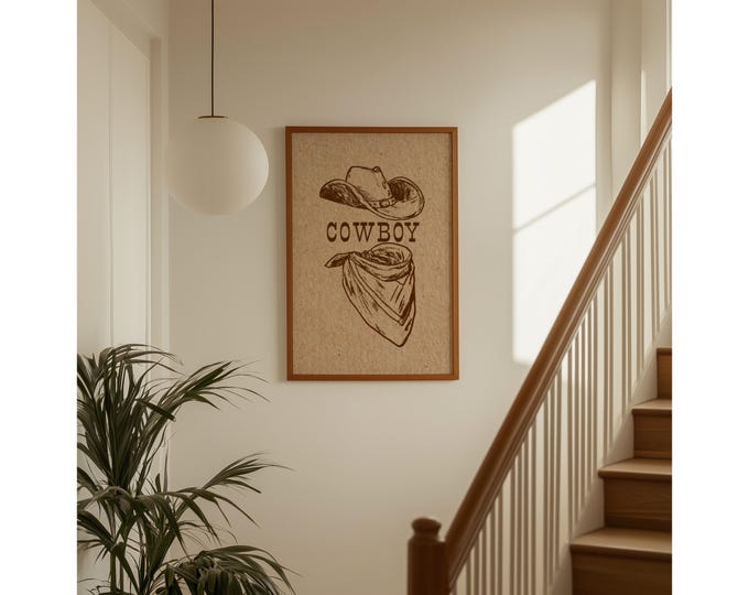 Cowboy Wall Art, Western Cowboy Hat Poster, Rustic Ranch…