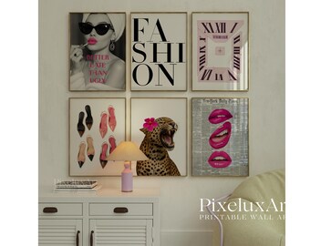Retro Pink Leopard Gallery Wall Art Set: Y2K Fashion Prints (Digital Download), image 3