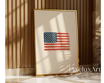 Vintage American Flag Print, 4th of July, Memorial Day, Labor Day Decor, Patriotic USA Wall Art, Coastal Flag Poster, United States Flag, image 9