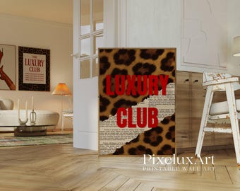 Luxury Club Leopard Print, Red Girly Wall Art, Preppy Dorm Decor, Trendy Aesthetic Print, Retro Collage Y2K Apartment Decor, Funky Wall Art, image 3